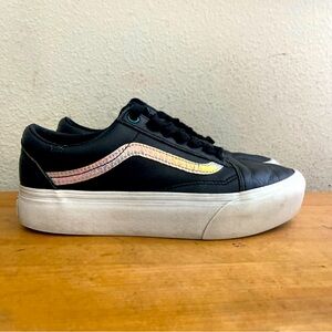 Vans Platform Old Skool Black Leather Holo Stripe Low-Top Sneaker W7.5 M6